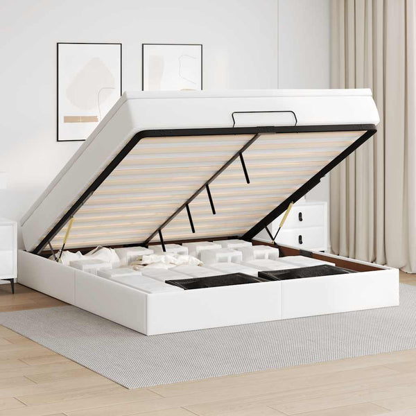 vidaXL Ottoman Bed with Mattress White 160x200 cm Faux Leather