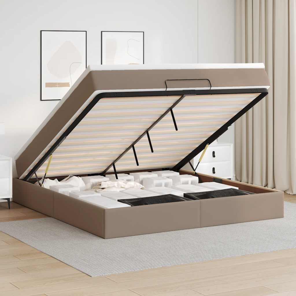 vidaXL Ottoman Bed with Mattress Cappuccino Brown 160x200 cm Faux Leather
