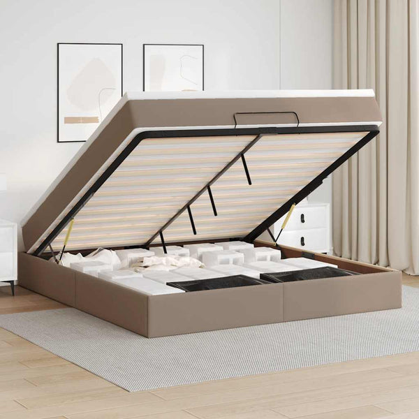 vidaXL Ottoman Bed with Mattress Cappuccino Brown 160x200 cm Faux Leather