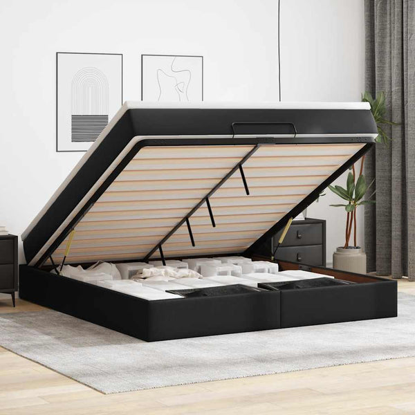 vidaXL Ottoman Bed with Mattress Black 180x200 cm Faux Leather