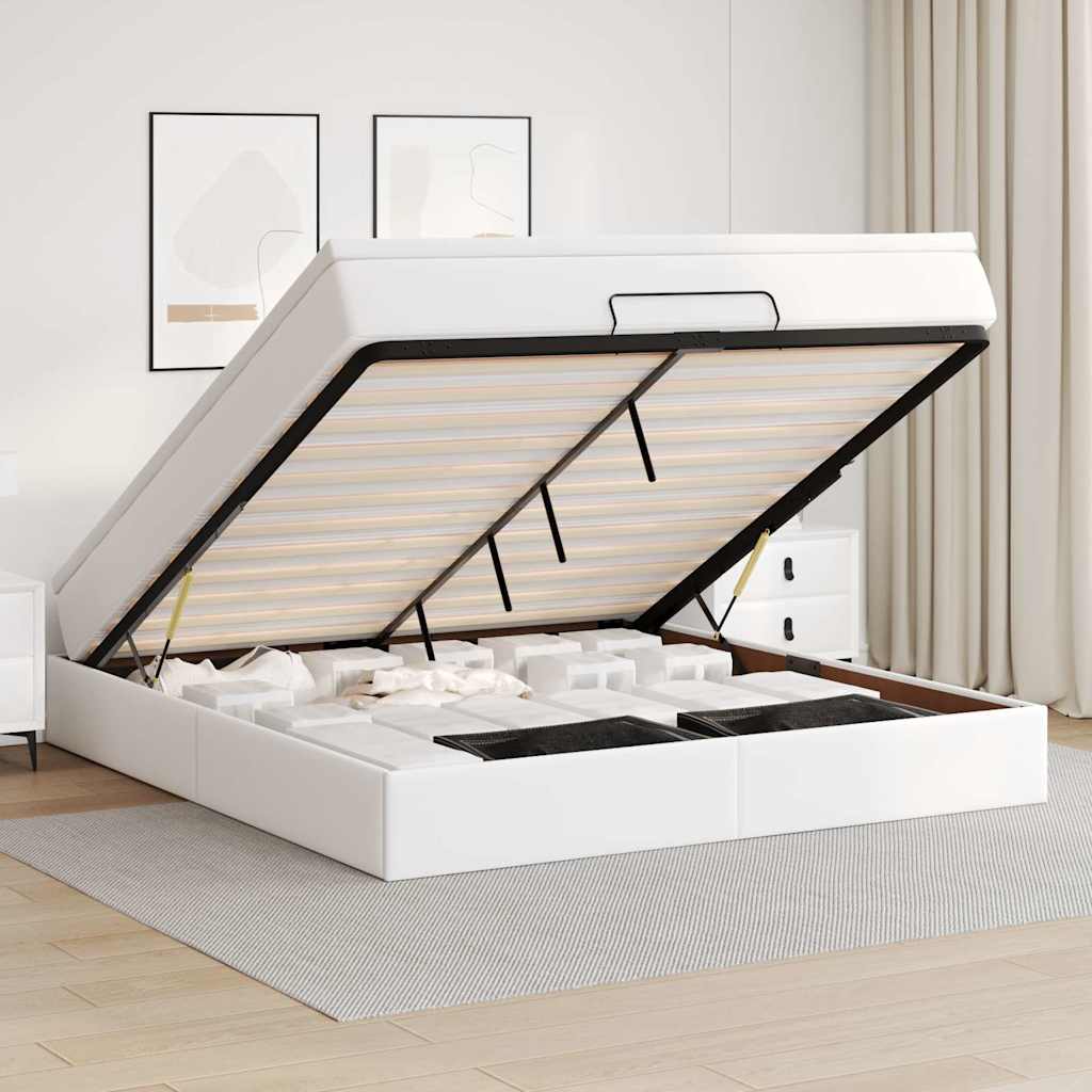 vidaXL Ottoman Bed with Mattress White 180x200 cm Faux Leather