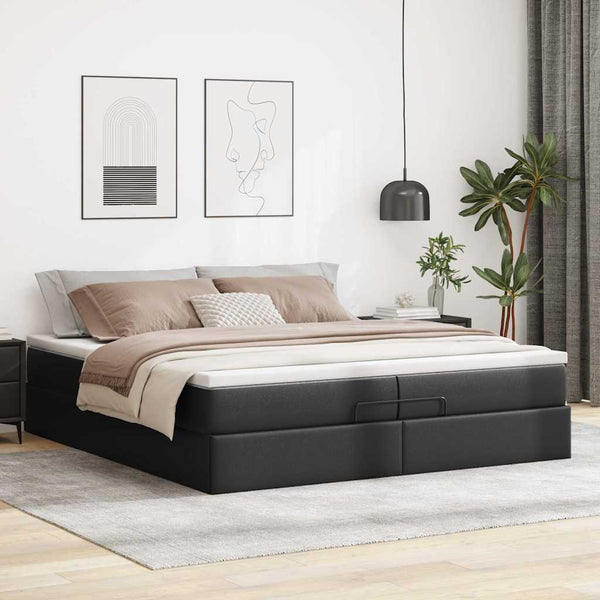 vidaXL Ottoman Bed with Mattresses Black 200x200 cm Artificial Leather