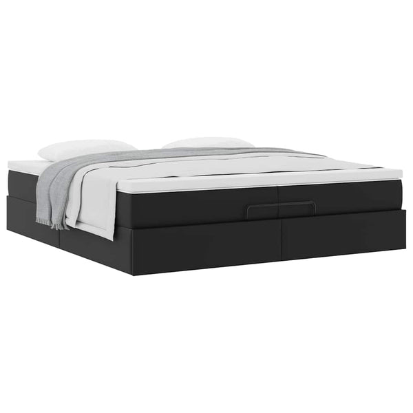 vidaXL Ottoman Bed with Mattresses Black 200x200 cm Artificial Leather