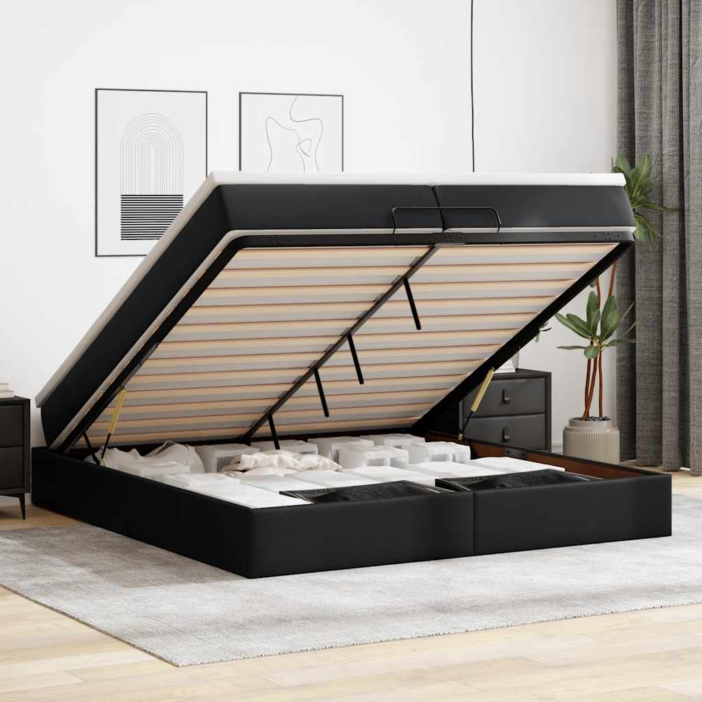 vidaXL Ottoman Bed with Mattresses Black 200x200 cm Artificial Leather