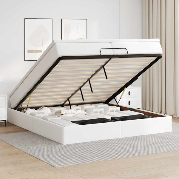 vidaXL Ottoman Bed with Mattresses White 200x200 cm Artificial Leather