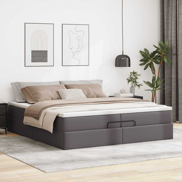 vidaXL Ottoman Bed with Mattresses Grey 200x200 cm Faux Leather