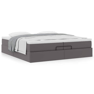 vidaXL Ottoman Bed with Mattresses Grey 200x200 cm Faux Leather