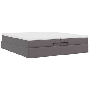 vidaXL Ottoman Bed with Mattresses Grey 200x200 cm Faux Leather