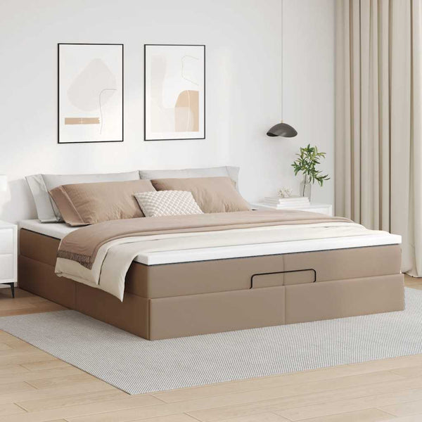 vidaXL Ottoman Bed with Mattresses Cappuccino 200x200cm Artificial Leather