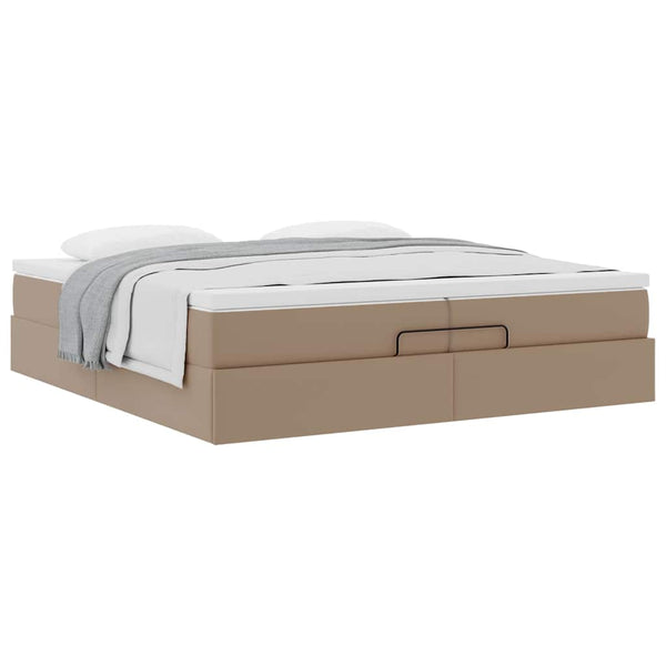 vidaXL Ottoman Bed with Mattresses Cappuccino 200x200cm Artificial Leather