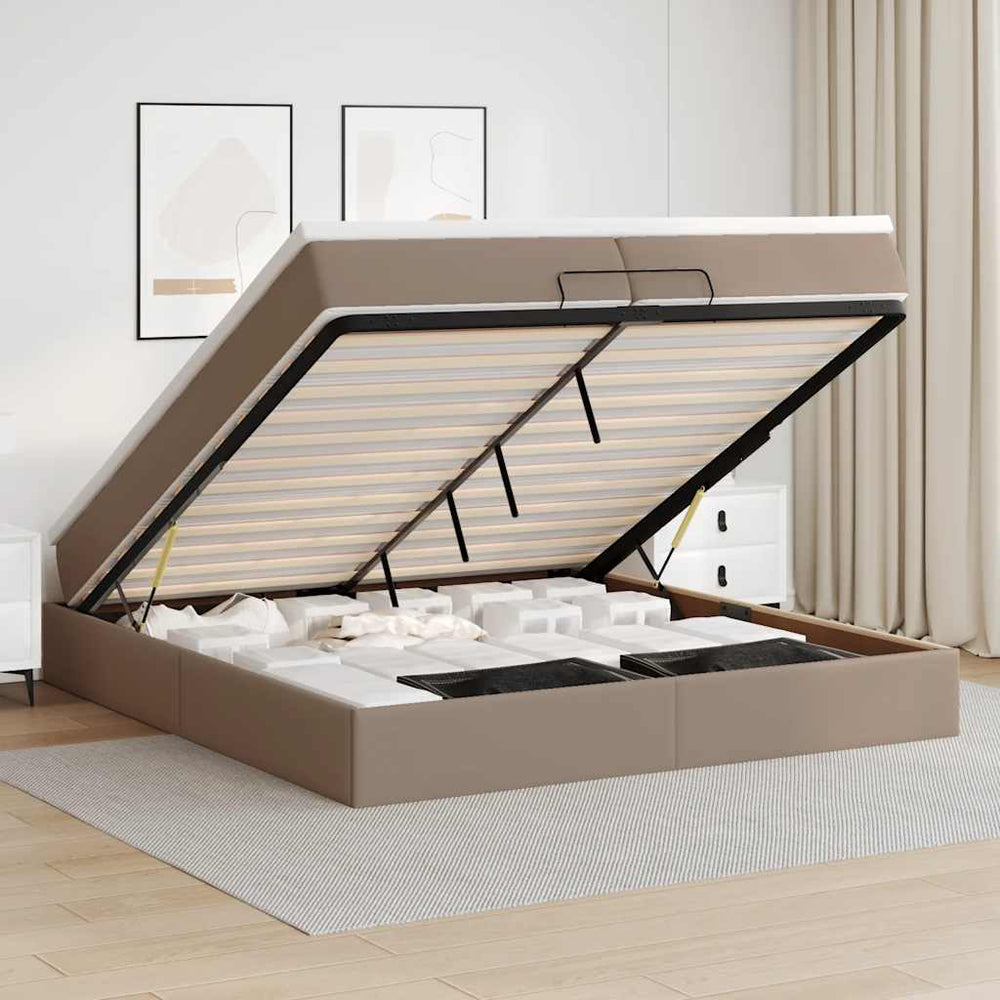 vidaXL Ottoman Bed with Mattresses Cappuccino 200x200cm Artificial Leather