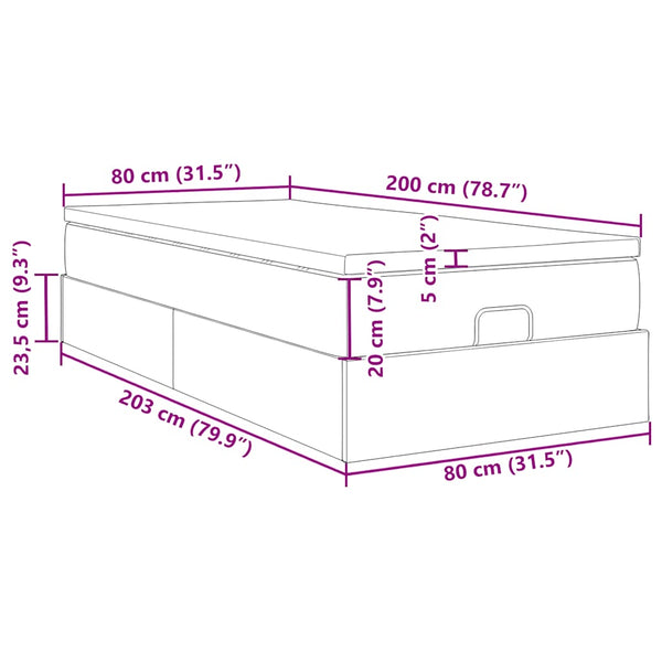 vidaXL Ottoman Bed with Mattress Light Grey 80x200 cm Fabric