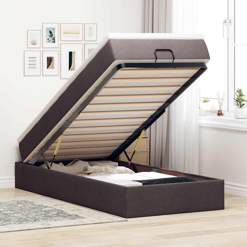 vidaXL Ottoman Bed with Mattress Dark Brown 80x200 cm Fabric