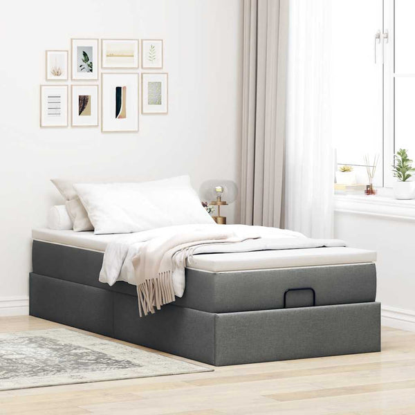 vidaXL Ottoman Bed with Mattress Dark Grey 90x190 cm Fabric