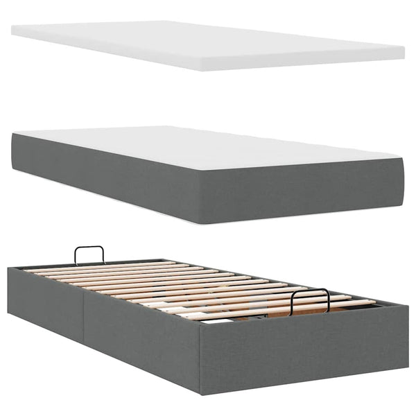 vidaXL Ottoman Bed with Mattress Dark Grey 90x190 cm Fabric