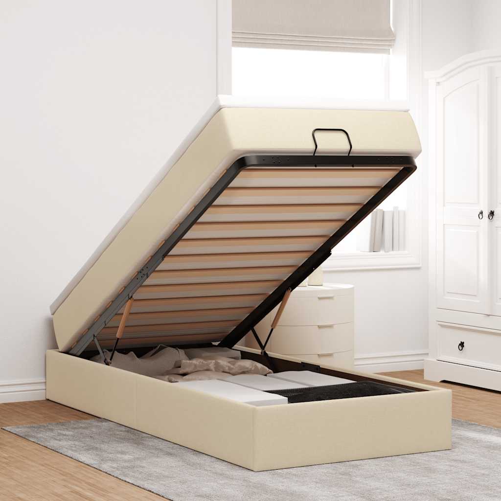 vidaXL Ottoman Bed with Mattress Cream 90x190 cm Fabric