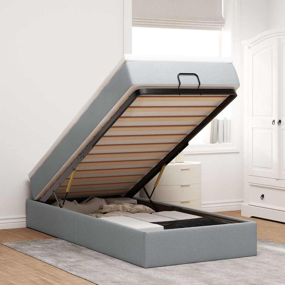 vidaXL Ottoman Bed with Mattress Light Grey 90x200 cm Fabric