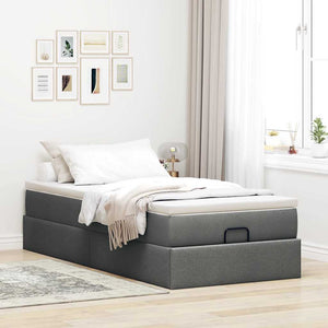 vidaXL Ottoman Bed with Mattress Dark Gray 90x200 cm Fabric