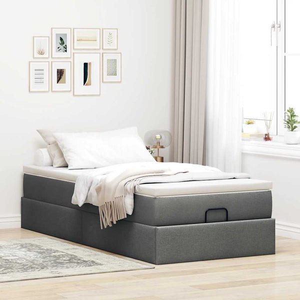 vidaXL Ottoman Bed with Mattress Dark Gray 90x200 cm Fabric