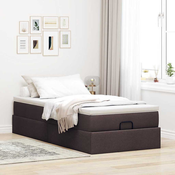 vidaXL Ottoman Bed with Mattress Dark Brown 90x200 cm Fabric