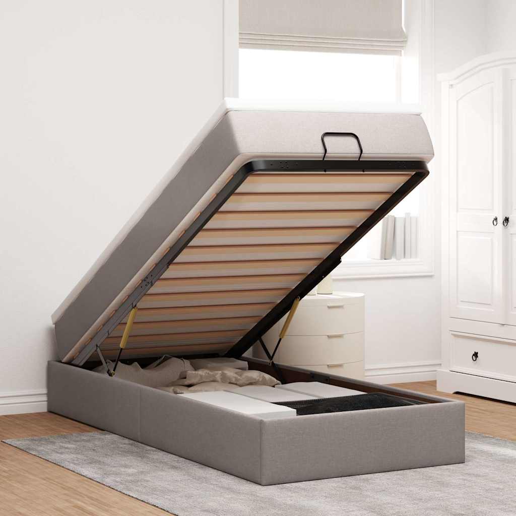 vidaXL Ottoman Bed with Mattress Taupe 90x200 cm Fabric