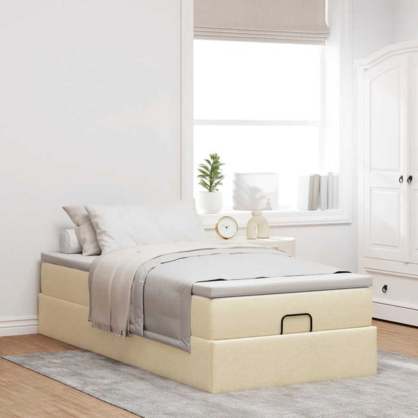 vidaXL Ottoman Bed with Mattress Cream 90x200 cm Fabric
