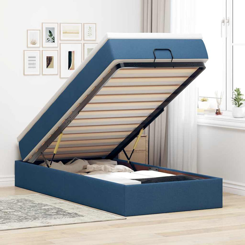 vidaXL Ottoman Bed with Mattress Blue 90x200 cm Fabric