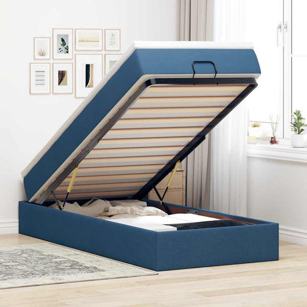 vidaXL Ottoman Bed with Mattress Blue 90x200 cm Fabric