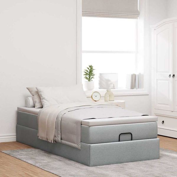 vidaXL Ottoman Bed with Mattress Light Grey 100x200 cm Fabric