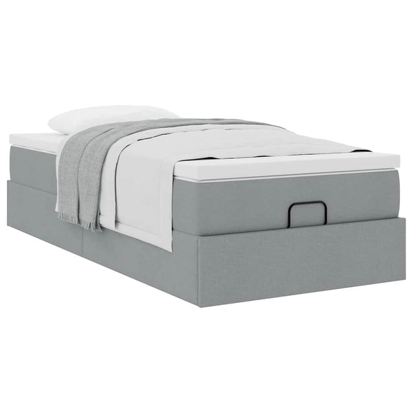 vidaXL Ottoman Bed with Mattress Light Grey 100x200 cm Fabric