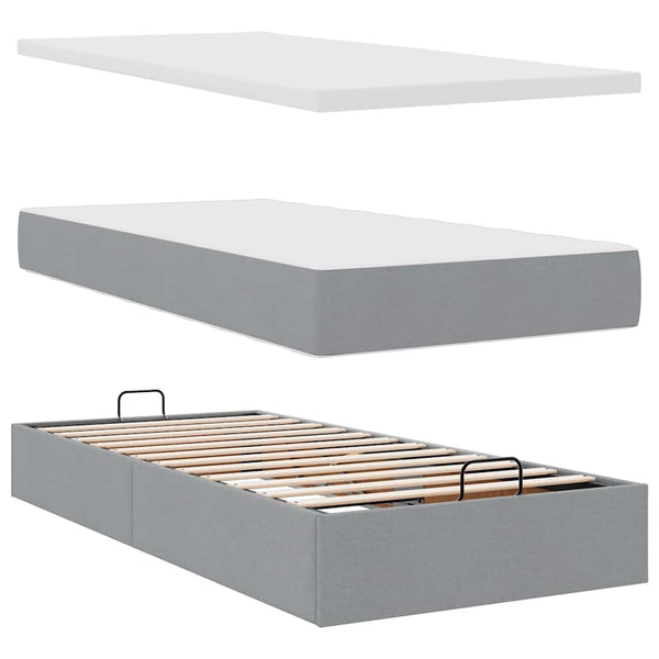 vidaXL Ottoman Bed with Mattress Light Grey 100x200 cm Fabric