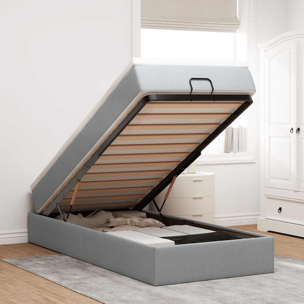vidaXL Ottoman Bed with Mattress Light Grey 100x200 cm Fabric