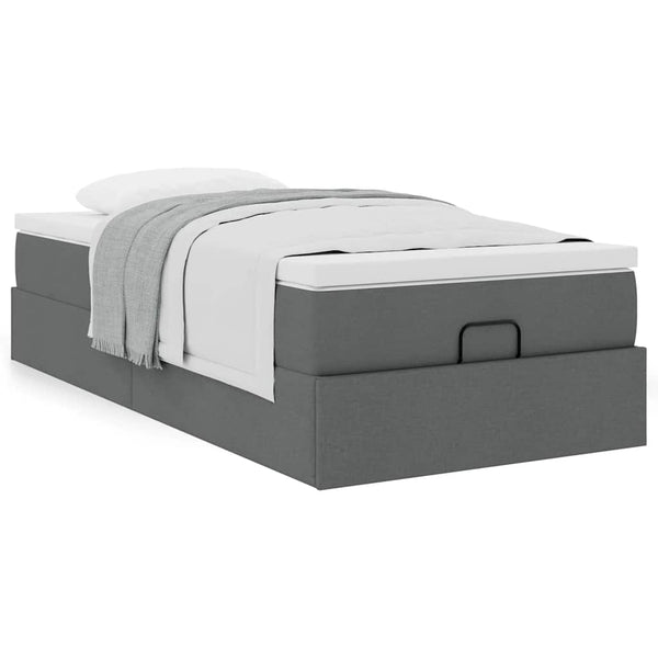 vidaXL Ottoman Bed with Mattress Dark Grey 100x200 cm Fabric