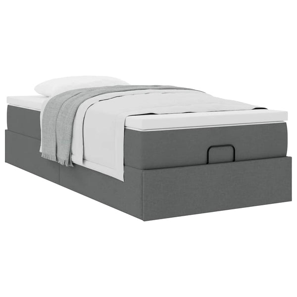 vidaXL Ottoman Bed with Mattress Dark Grey 100x200 cm Fabric