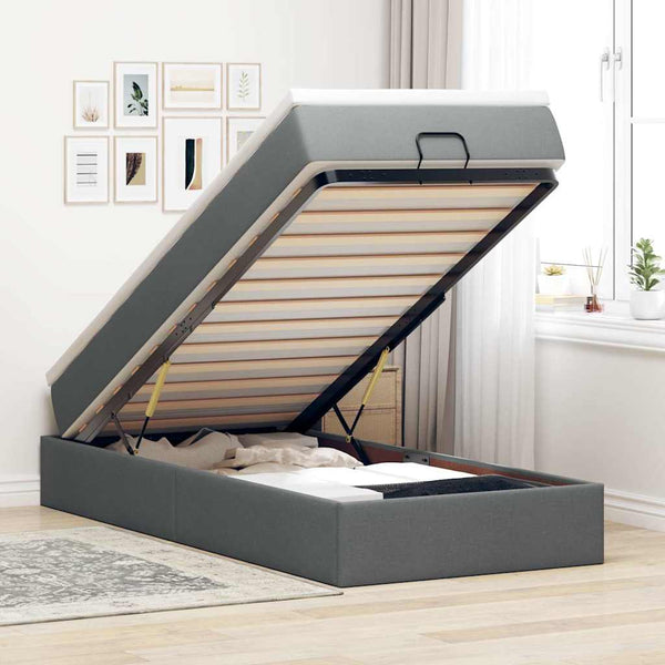 vidaXL Ottoman Bed with Mattress Dark Grey 100x200 cm Fabric