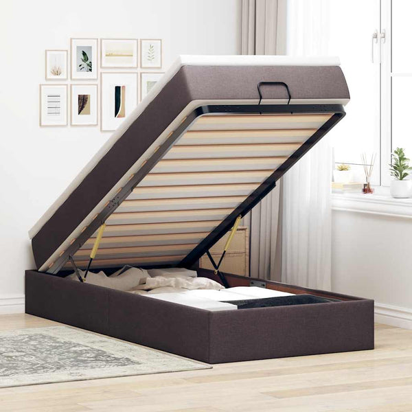vidaXL Ottoman Bed with Mattress Dark Brown 100x200 cm Fabric