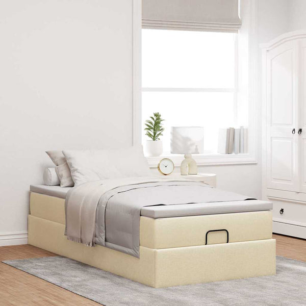 vidaXL Ottoman Bed with Mattress Cream 100x200 cm Fabric