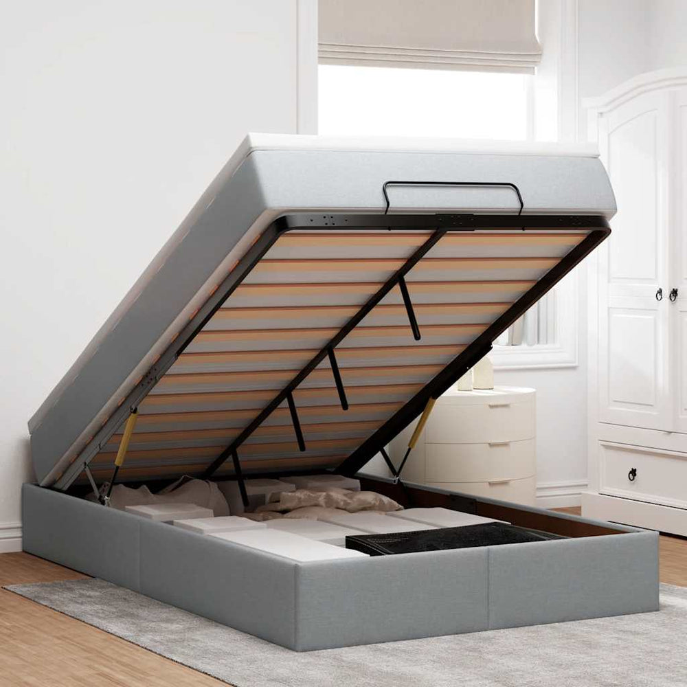 vidaXL Ottoman Bed with Mattress Light Grey 120x190 cm Fabric