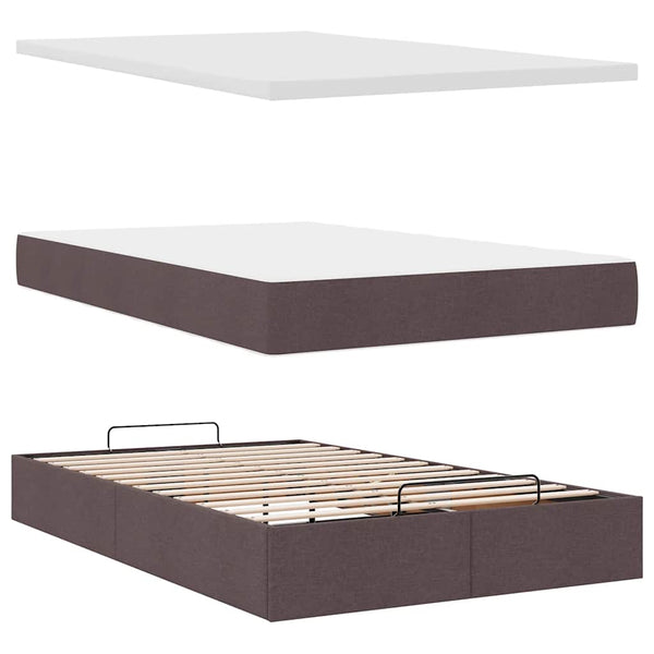 vidaXL Ottoman Bed with Mattress Dark Brown 120x190 cm Fabric