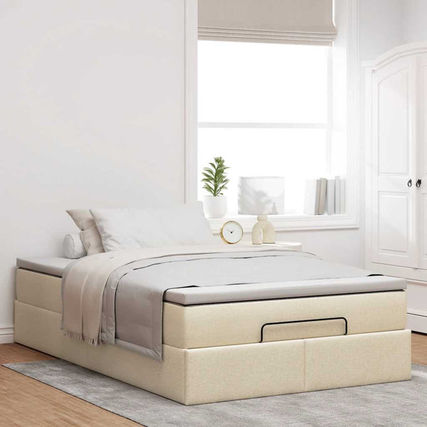vidaXL Ottoman Bed with Mattress Cream 120x190 cm Fabric