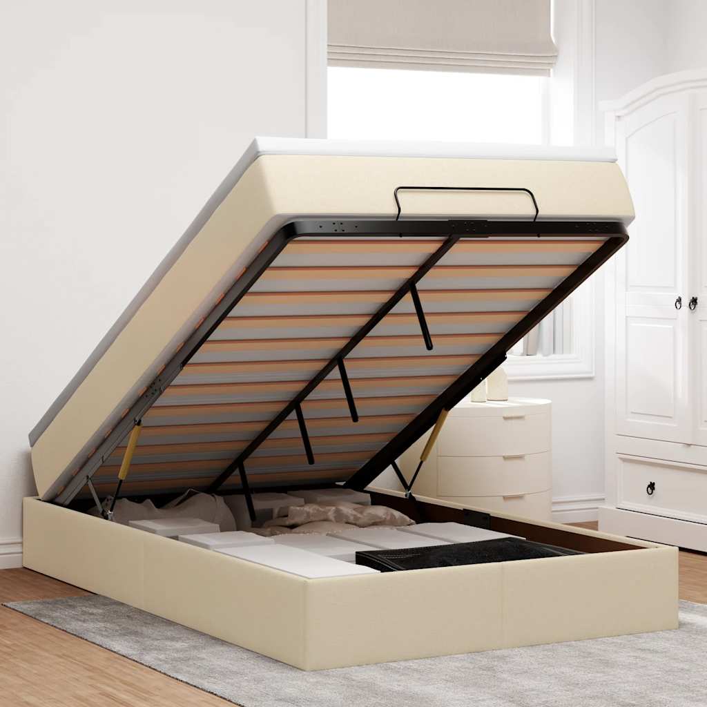 vidaXL Ottoman Bed with Mattress Cream 120x190 cm Fabric