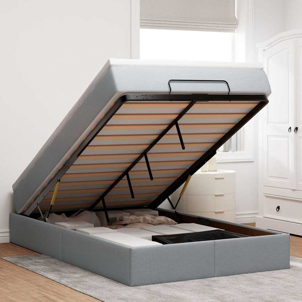 vidaXL Ottoman Bed with Mattress Light Gray 120x200 cm Fabric