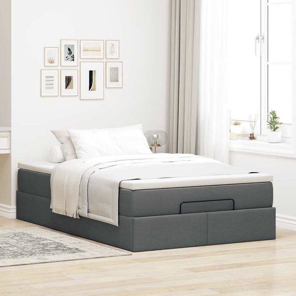 vidaXL Ottoman Bed with Mattress Dark Grey 120x200 cm Fabric