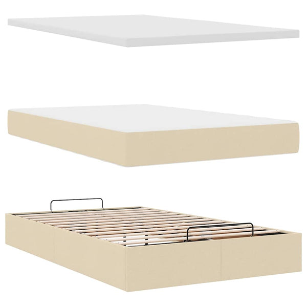 vidaXL Ottoman Bed with Mattress Cream 120x200 cm Fabric