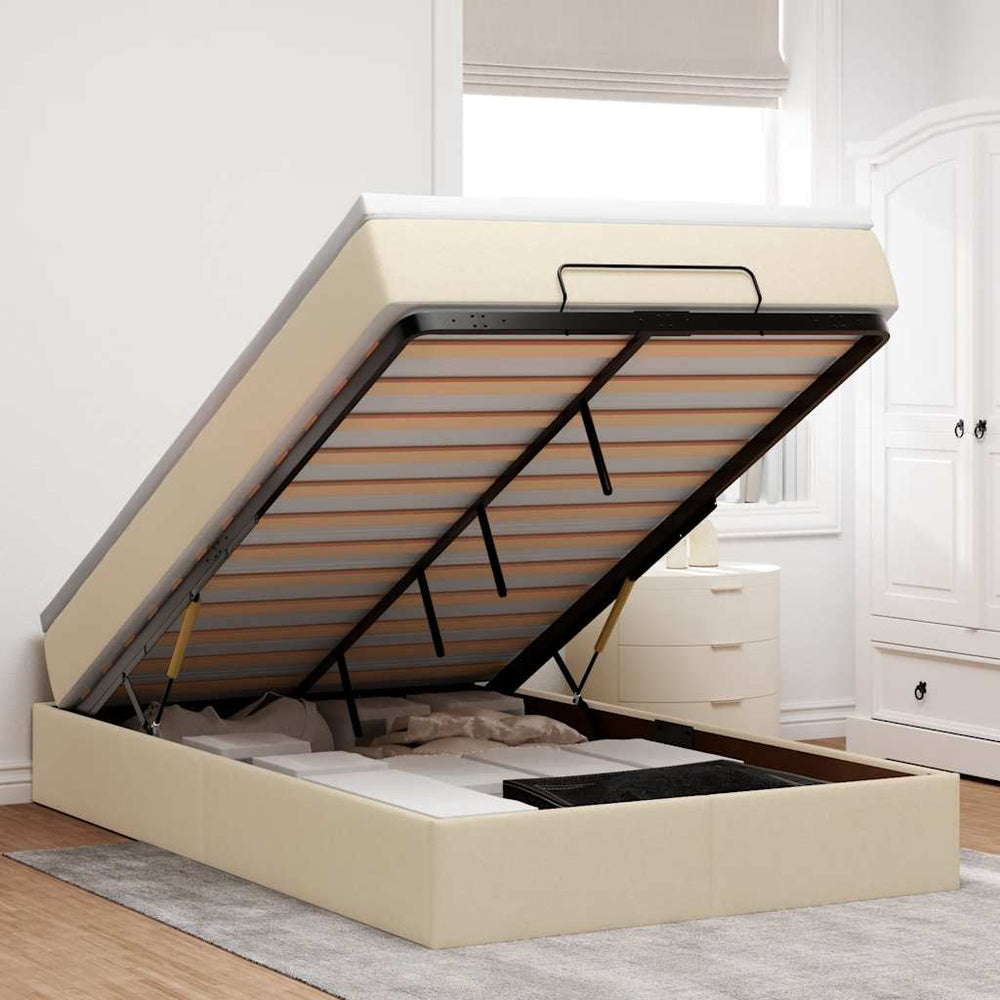 vidaXL Ottoman Bed with Mattress Cream 120x200 cm Fabric