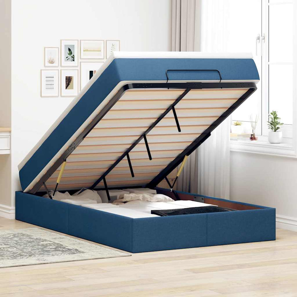 vidaXL Ottoman Bed with Mattress Blue 120x200 cm Fabric