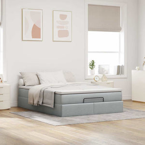 vidaXL Ottoman Bed with Mattress Light Gray 140x190 cm Fabric
