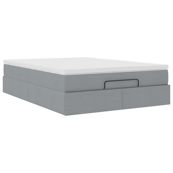 vidaXL Ottoman Bed with Mattress Light Gray 140x190 cm Fabric