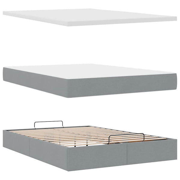 vidaXL Ottoman Bed with Mattress Light Gray 140x190 cm Fabric