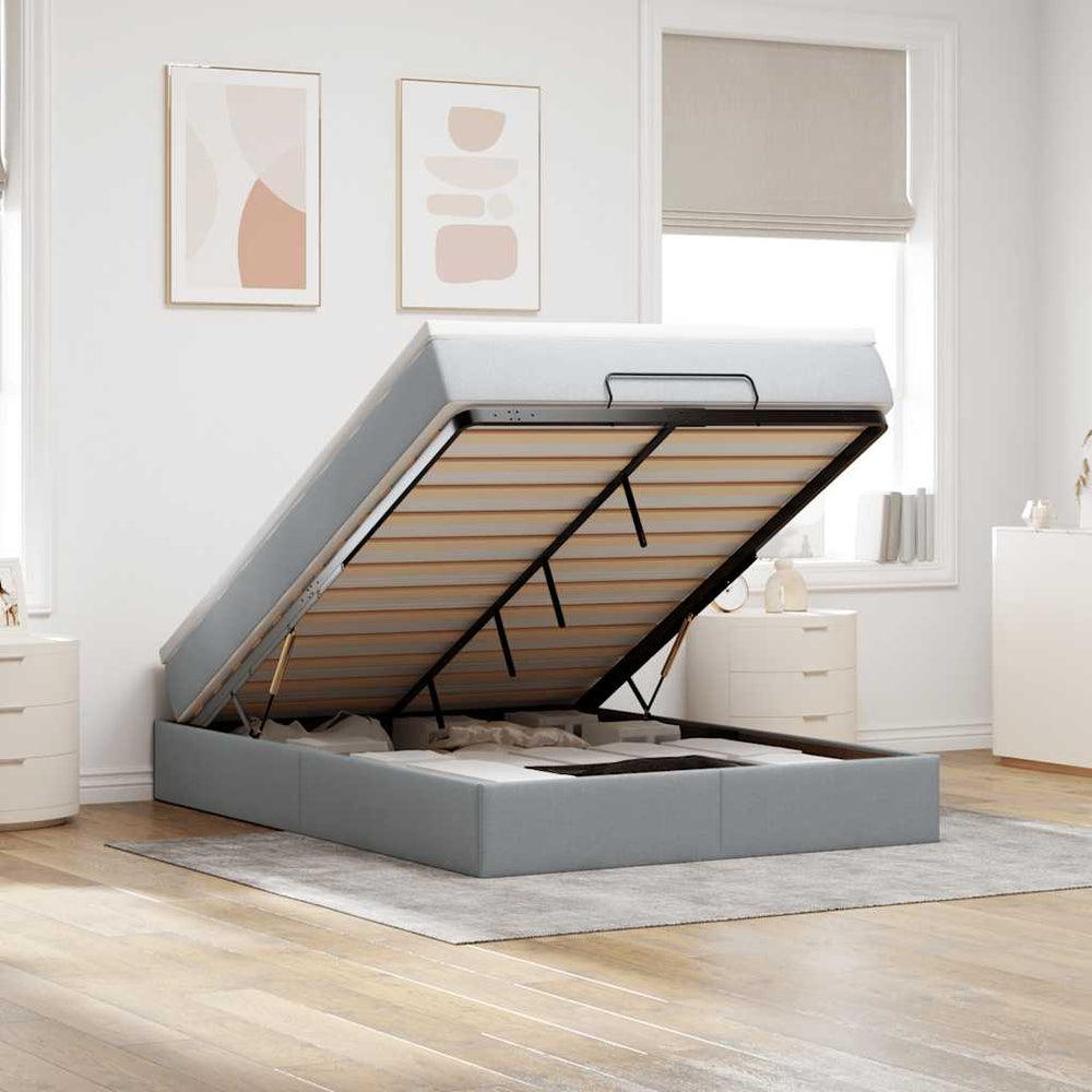 vidaXL Ottoman Bed with Mattress Light Gray 140x190 cm Fabric